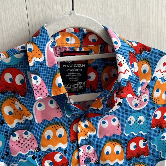 MEN'S PAC-MAN PHAT FARM SHORT SLEEVE SHIRT SIZE Small abstract maximalist - Picture 4 of 9